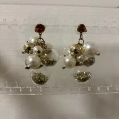 パールとガラスのピアス　付け替えキャッチ付