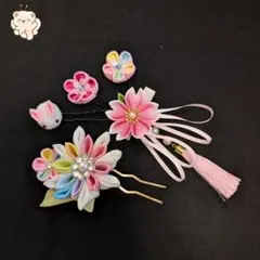 5点セット 手作り 七五三 髪飾り 可愛い 和風 ちりめん 花 桜 着物 浴衣