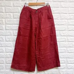 cinq symphonie【M】ワイドパンツ 麻混 赤 上品 日本製 通勤春夏