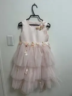 ピンク フラワー装飾 ティアードドレス 130cm