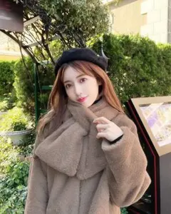 新品 マフラー付きファーショートコート ブラウン Fサイズ アウター ミコアメリ