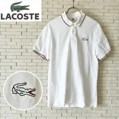 【美品】 LACOSTE ラコステ ポロシャツ 白 デカワニ 刺繍ロゴ サイズ3