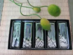 新品◆伝統工芸◆京焼/清水焼◆「陶化窯」 箸置きセット5客◆織部（おりべ）のサムネイル