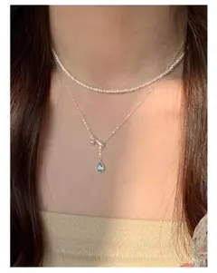 シルバー925 アクアマリン風 ネックレス 翡翠水色 ペンダント 天然石