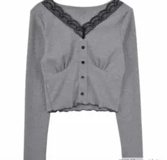 SHEIN コントラストレース フリル裾 クロップシャツ