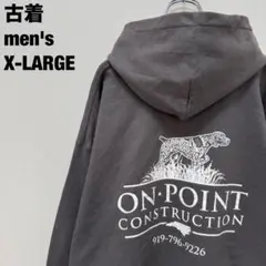 古着 GILDAN パーカー 企業ロゴ フーディ プルオーバー こげ茶 XL