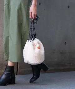 SHIPS any UNIVERSAL OVERALLボア巾着バッグ ナチュラル