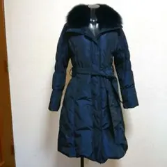 美品*高級*オンワード*ブルーカラー*染め ヌートリア*本毛皮*100cm*ロング*コート*F*35814