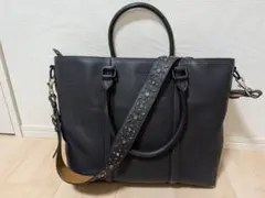 値下げ■ COACH 濃紺 革トートバッグ ショルダーバッグ 別売ストラップ付き