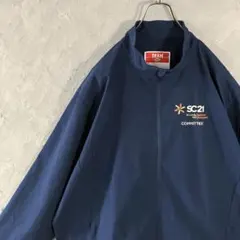 ヴィンテージ　ジャケット　フルジップ　刺繍ロゴ　ゆるだぼ　ネイビー　LO24