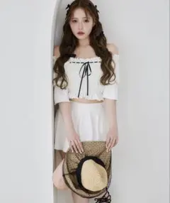 ナイスクラップ 水着 swimwear/シャーリング配色リボン（3点セット）