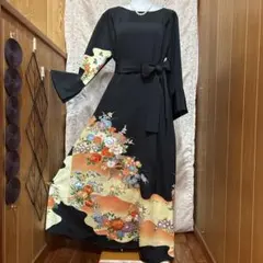 NO 121 着物リメイクワンピース　黒留袖リメイクワンピース