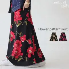 人気 antiqua アンティカ 花柄スカート ブラック×レッド ロングスカート
