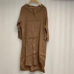 GU ブラウン シャツワンピース S コットン レディース 前ボタン 透け感あり