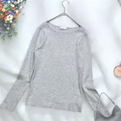 《LOWRYS FARM》 長袖シャツ ワッフルカットソー グレー ボートネック