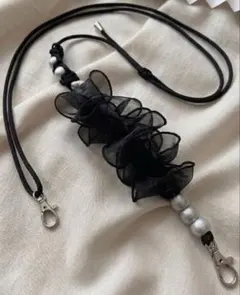 即日配送ウエディングパラコードスマホショルダーパール黒調節可能