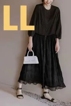 【LLサイズ】IEDITドレスライクな楊柳シアードッキングワンピース ブラック
