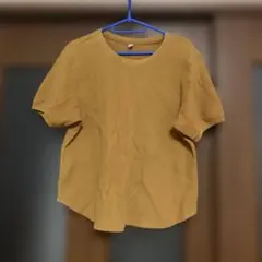 リブ編み 半袖Tシャツ マスタード色