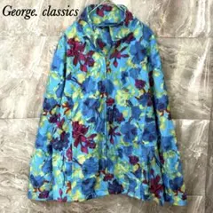 George. classics【L】フリースジャケット 花柄 フルジップ 青系