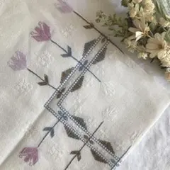 未使用 北欧 スウェーデン リネン 手刺繍 テーブルクロスビンテージ