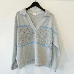 LAKOLE スキッパー襟透かしニットプルオーバーのサムネイル