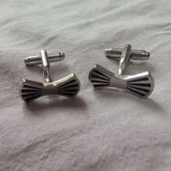 リボン　蝶ネクタイ　カフス　青　シルバー