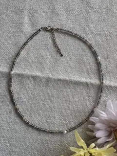 ハンドメイド ビーズネックレス クリアブラック系