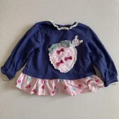 美品★クーラクール　ネイビー　トレーナー　いちご　裏起毛　長袖　女の子　90