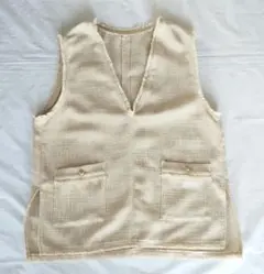 グローバルワーク☆サマーツイード風☆さらさらフリンジベスト☆アイボリーベージュ