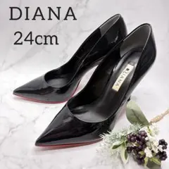 24cm DIANA ダイアナ ブラック エナメルパンプス レッド ハイヒール