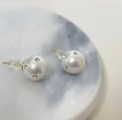【12mm】シルバー925 ストーン付き パールピアス ダイヤ S925