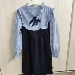 キッズ フォーマルワンピース ストライプ柄 ネイビー 130cm