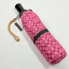 COACH コーチ　シグネチャーピンク　ワンタッチジャンプ傘　折りたたみ傘