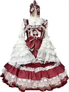 【Chai Hu Hu】スイートミルフィーユロリィタドレス4点セット レッド