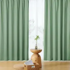 ドレープカーテン 無地 セージグリーン