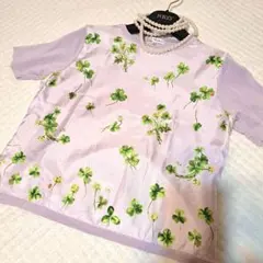 ダナパリ★DANAPARIS♪半袖ピンククローバー柄トップススカーフ風のサムネイル