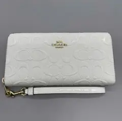 COACH CT921 ホワイト エナメル 長財布 ストラップ付 - メルカリ
