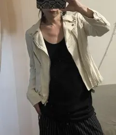 さらっと羽織る系 コットン ダブルライダース アイボリー HYDE着系 美シルエ