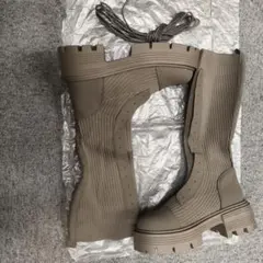 グレー 合成皮革 ロングブーツ 厚底