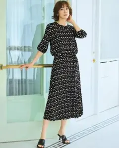 新品DoCLASSEUVスラブ・プリーツワンピース／7分袖S￥8789