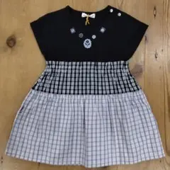 ワンピース　刺繍　黒　チェック　ラグマート　ポケット付き　90cm