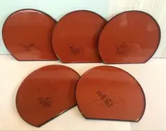 赤い漆器 膳 5枚セット 花柄
