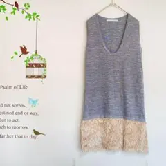 Ray BEAMS/切り替えシャギーニットノースリーブチュニック ワンピース