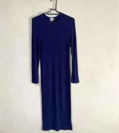 asos 長袖リブストレッチワンピース ネイビー UK12 未使用