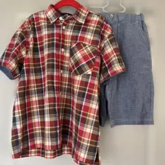 COMME CA ISM 130A チェック柄シャツ、ハーフパンツセット