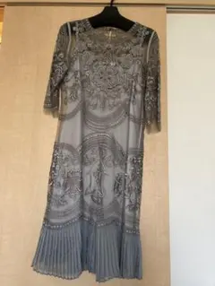 グレー　レース　ミニワンピ　結婚式　パーティー