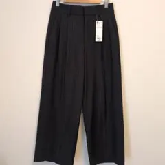 【新品】GU ジーユー　タックワイドパンツ　ストライプ　丈長め　ネイビー　M