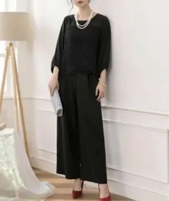ドレススター オールインワン ワイドパンツ ブラック 黒 結婚式 入学式 卒園式