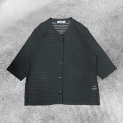 00’s vintage シアーボーダー 七分袖カーディガン ブラック レトロ