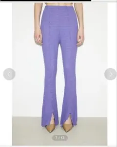 紫色リブ編みフレアパンツ　スリット入り　レギンス　throw by sly
